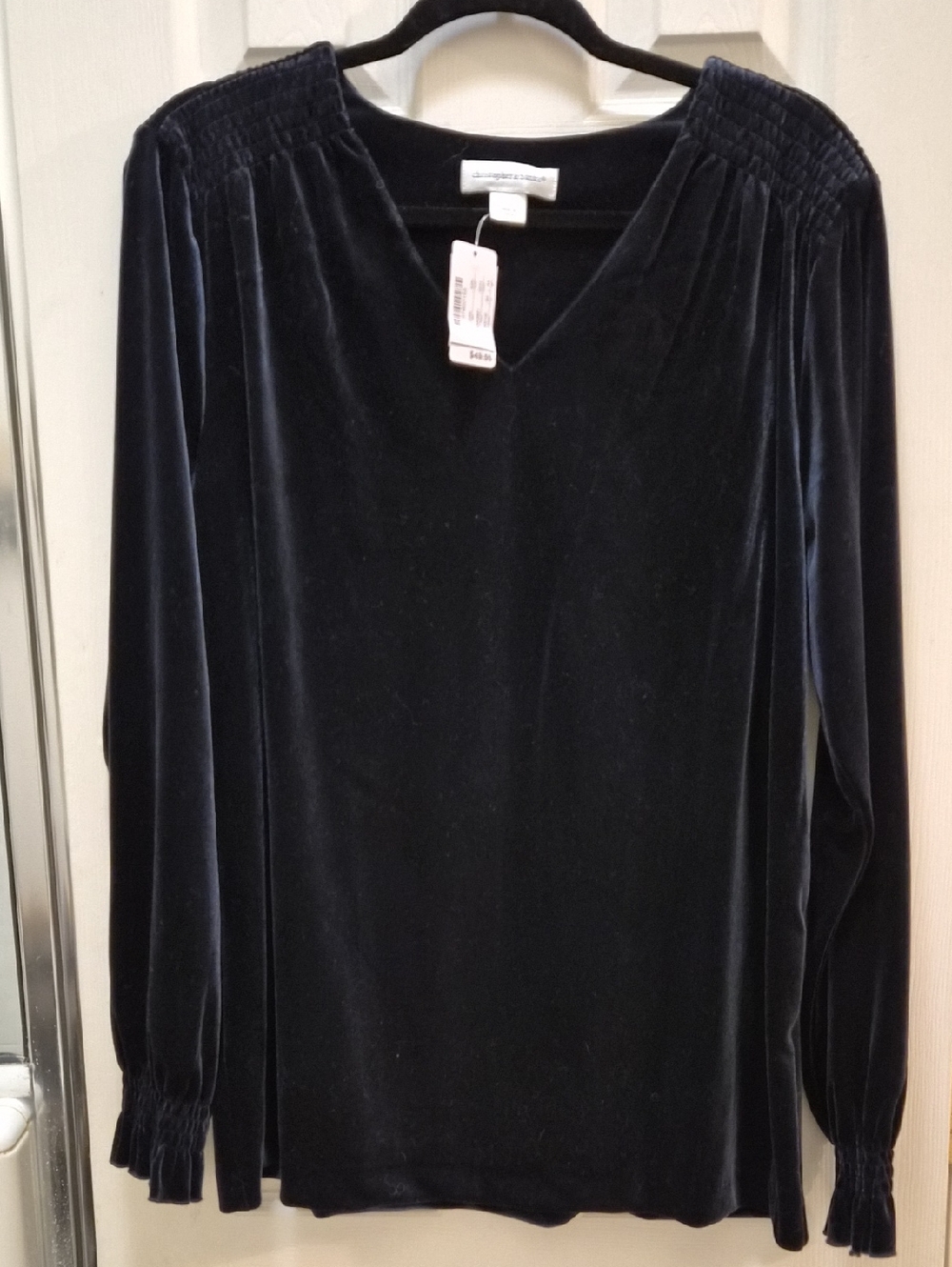 Christopher And Banks Black Velvet Long Sleeve V-Neck Blouse